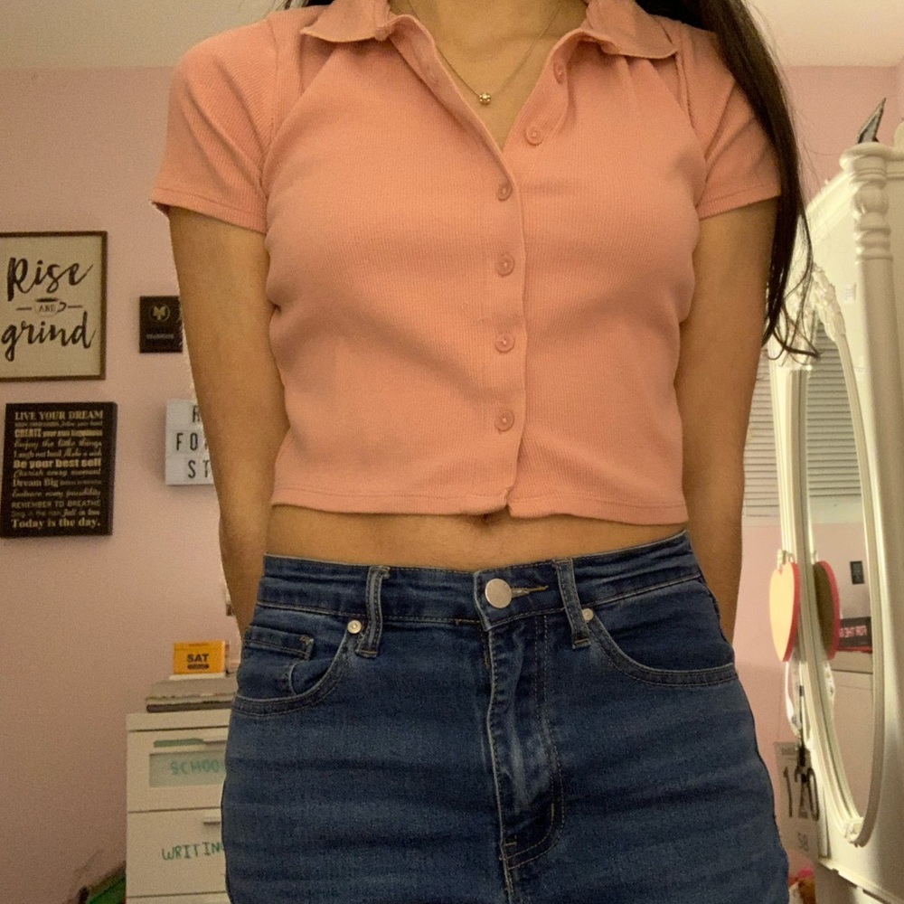 Pink button up top